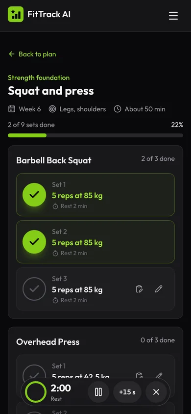 A training day on a phone with checked sets.